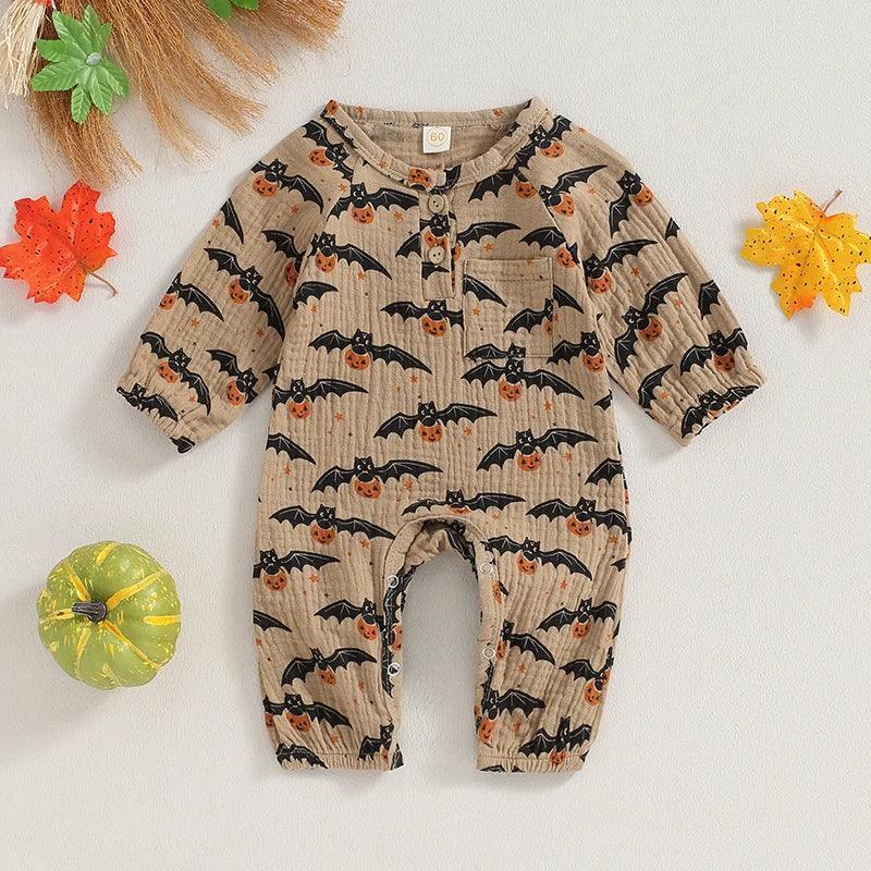 pumpkin + bats onesies - basil boutique