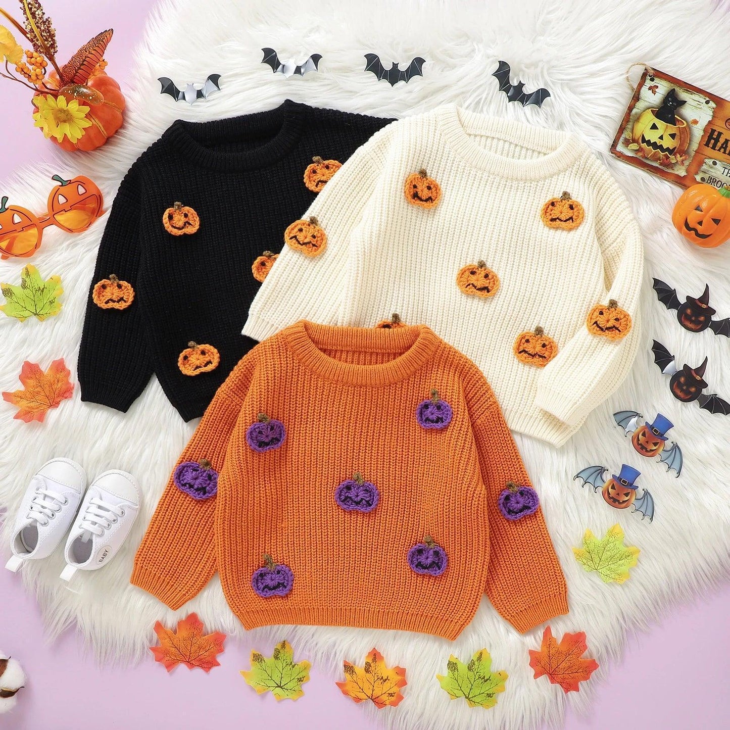 pumpkin knit kids sweater - basil boutique