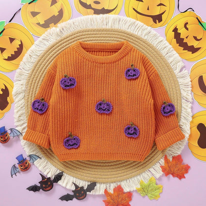 pumpkin knit kids crew sweater - basil boutique