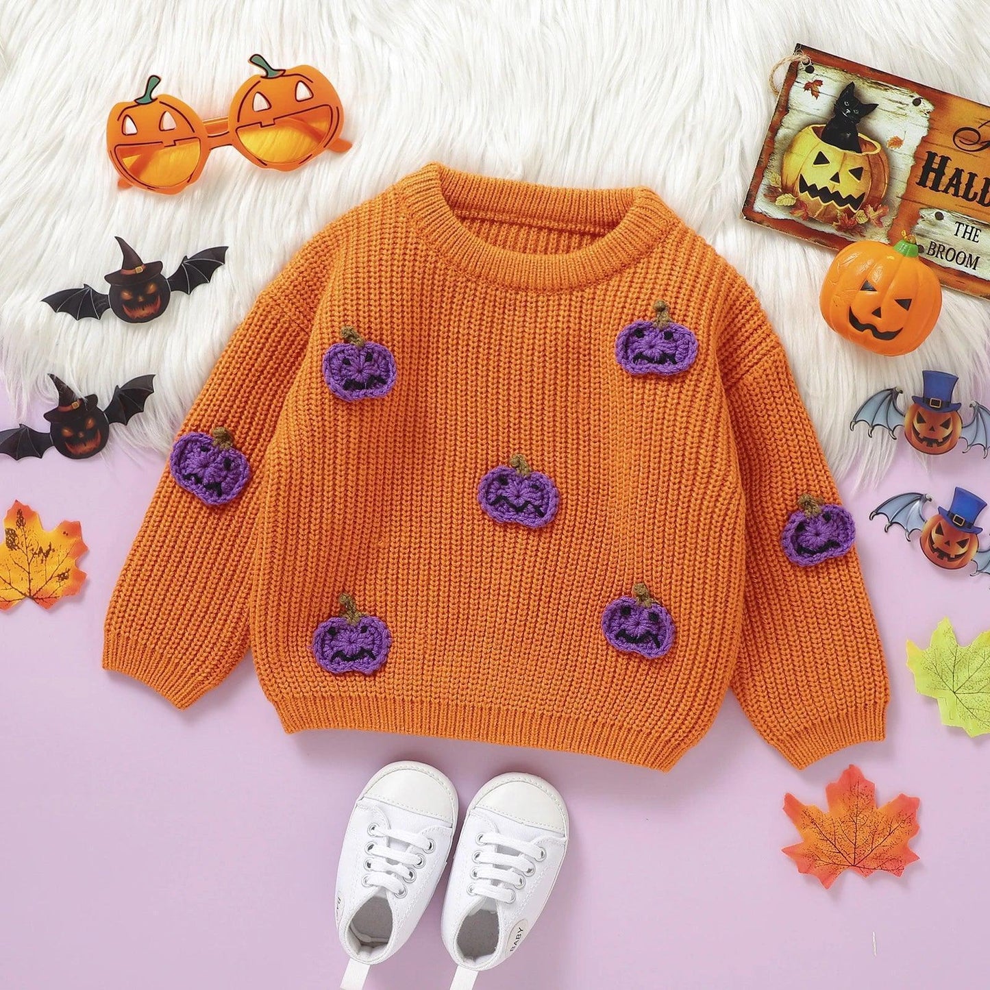 pumpkin knit kids sweater - basil boutique