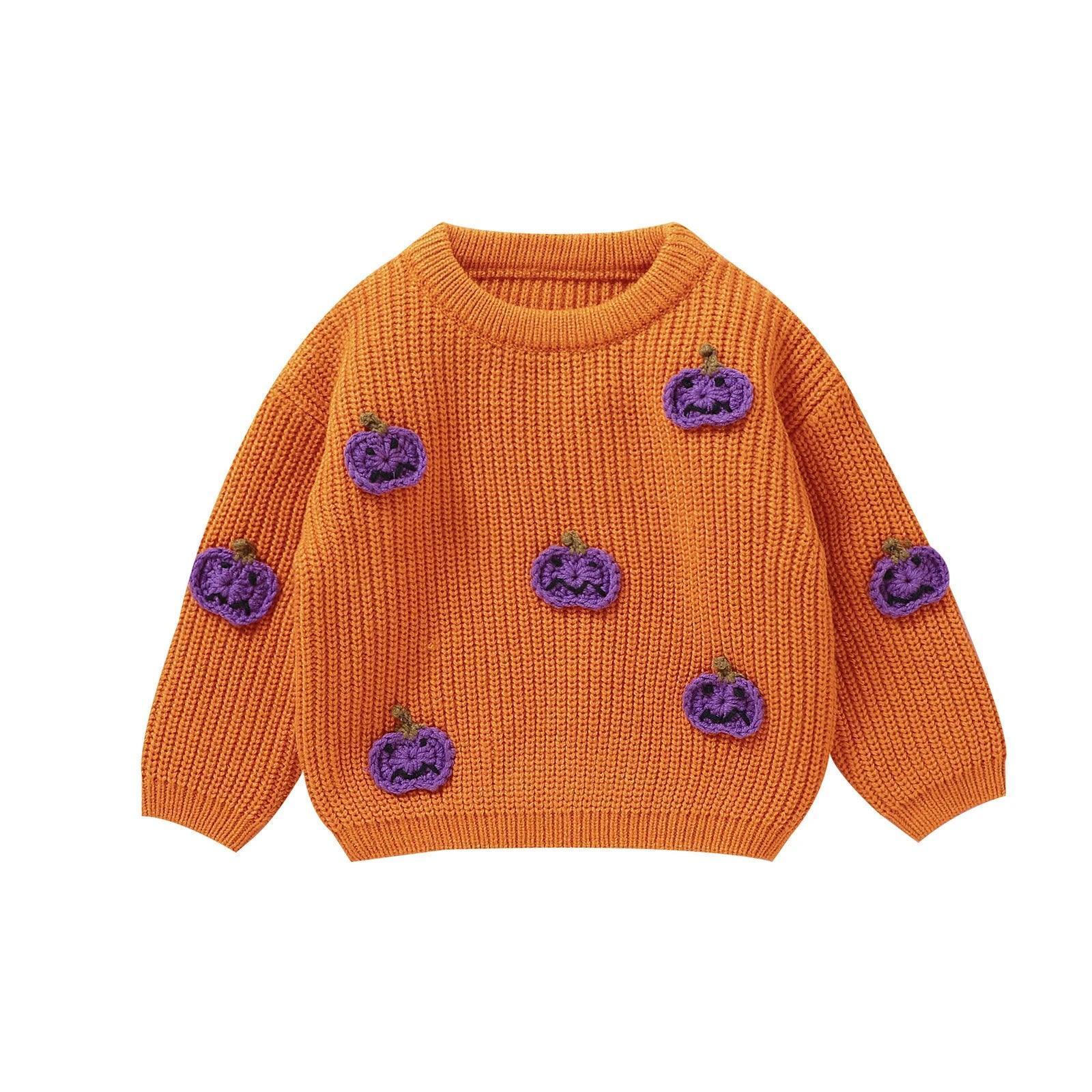 pumpkin knit kids crew sweater - basil boutique