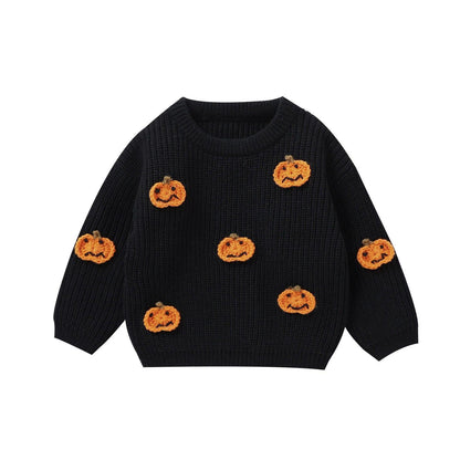 pumpkin knit kids crew sweater - basil boutique