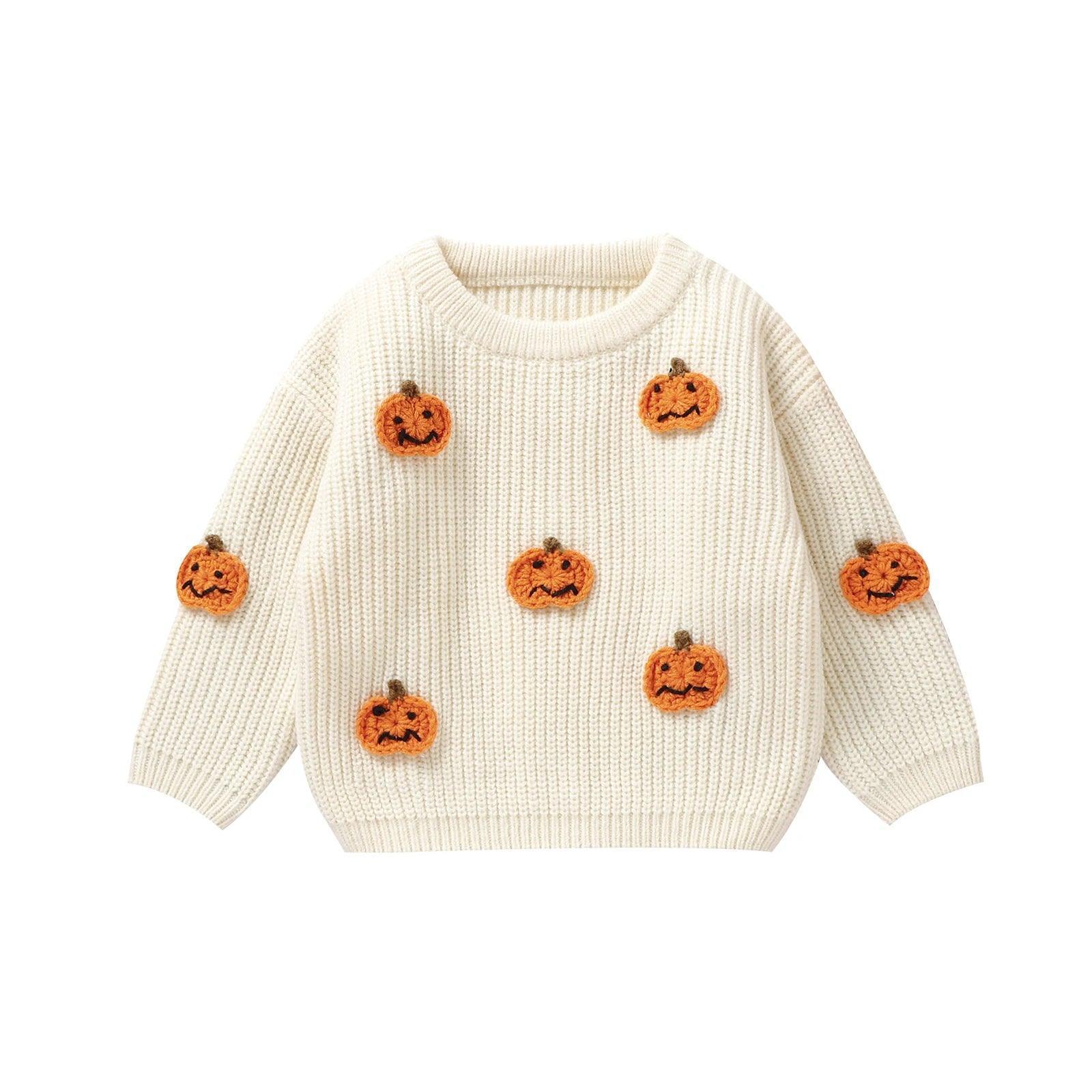 pumpkin knit kids crew sweater - basil boutique