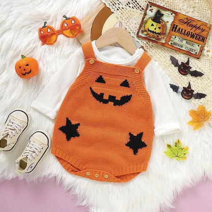 pumpkin knit overall onesie - basil boutique