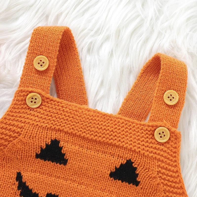 pumpkin knit overall onesie - basil boutique