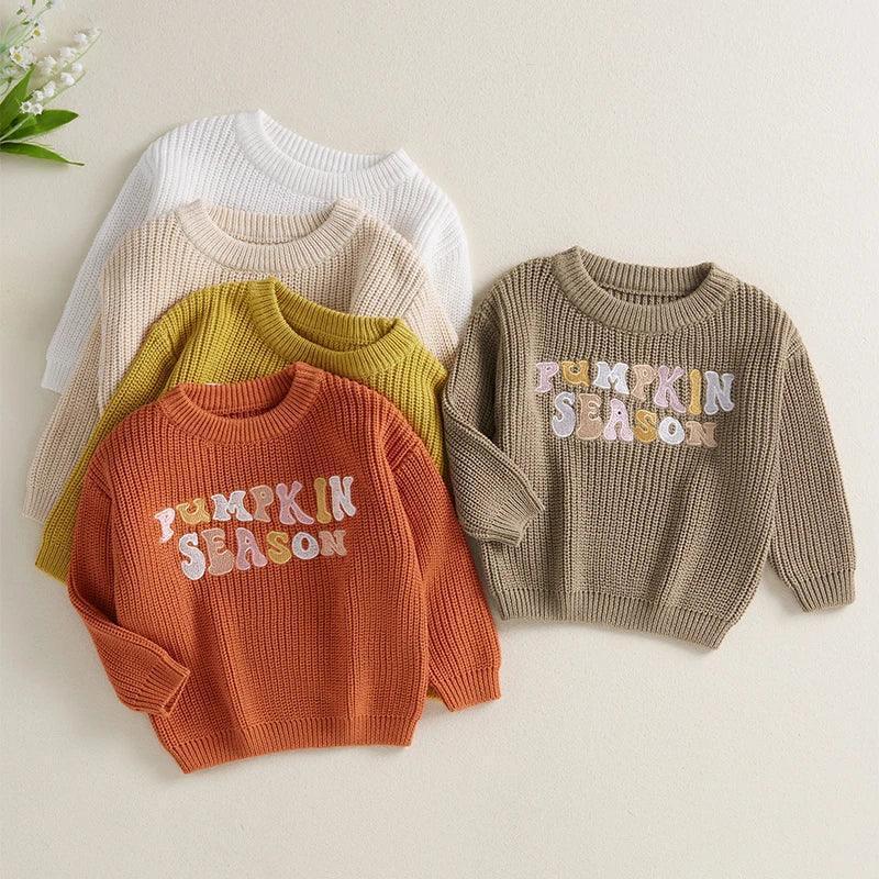 pumpkin season knit kids crew sweater - basil boutique