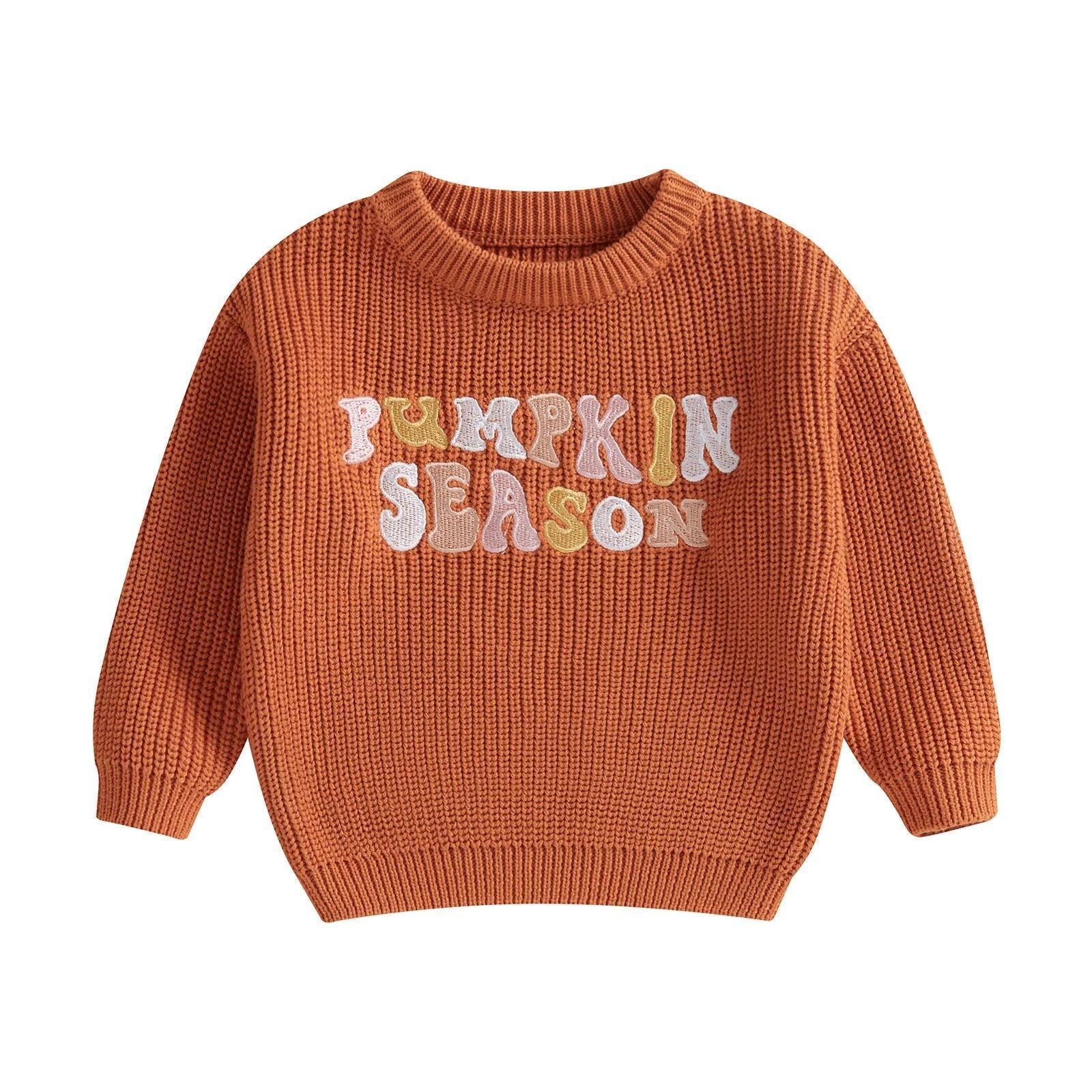 pumpkin season knit kids crew sweater - basil boutique