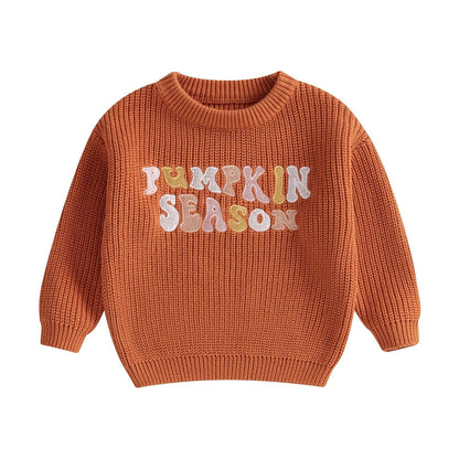 pumpkin season knit kids crew sweater - basil boutique