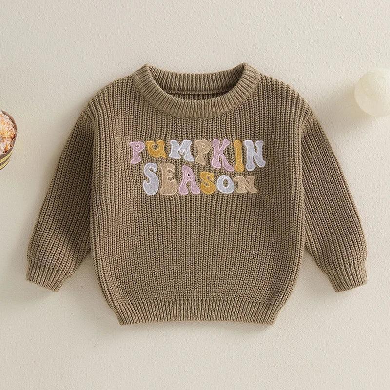 pumpkin season knit kids crew sweater - basil boutique