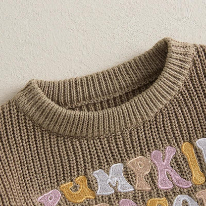 pumpkin season knit kids crew sweater - basil boutique