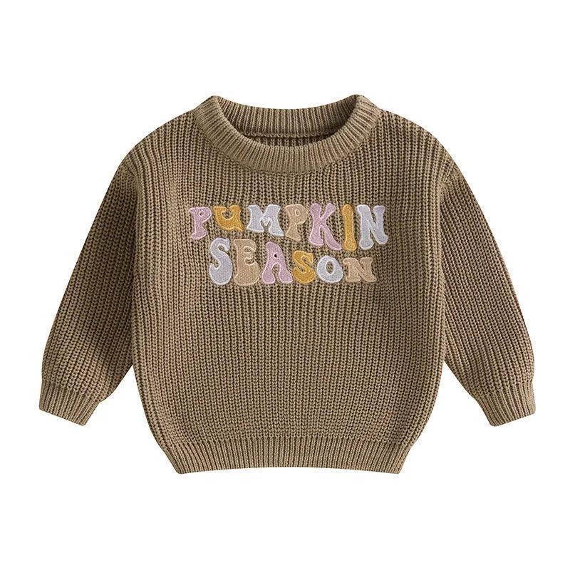 pumpkin season knit kids crew sweater - basil boutique