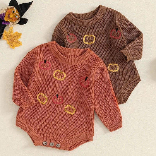 pumpkin stitched onesie - basil boutique