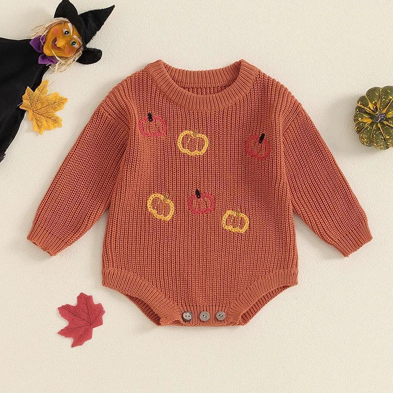 pumpkin stitched onesie - basil boutique