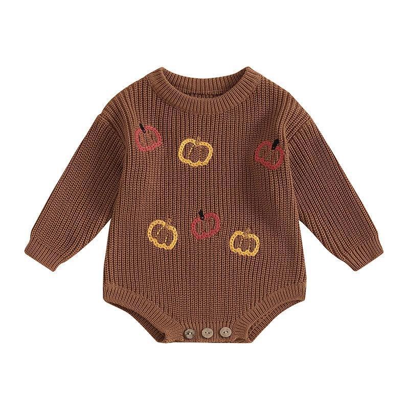 pumpkin stitched onesie - basil boutique