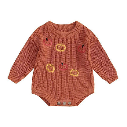 pumpkin stitched onesie - basil boutique