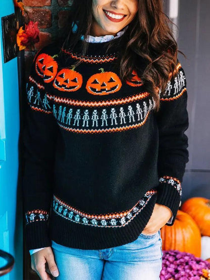 pumpkins + skeletons knit sweater - basil boutique