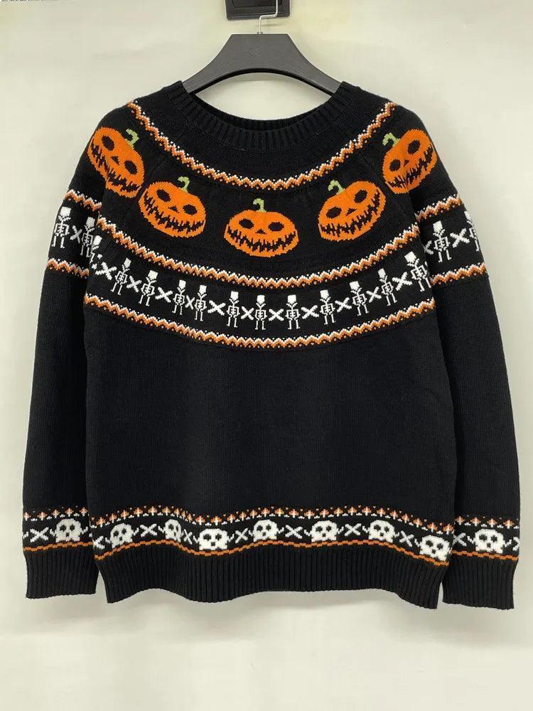 pumpkins + skeletons knit sweater - basil boutique