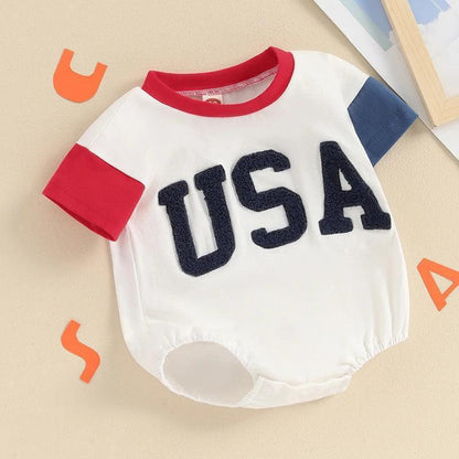 red + blue usa patch onesie - basil boutique