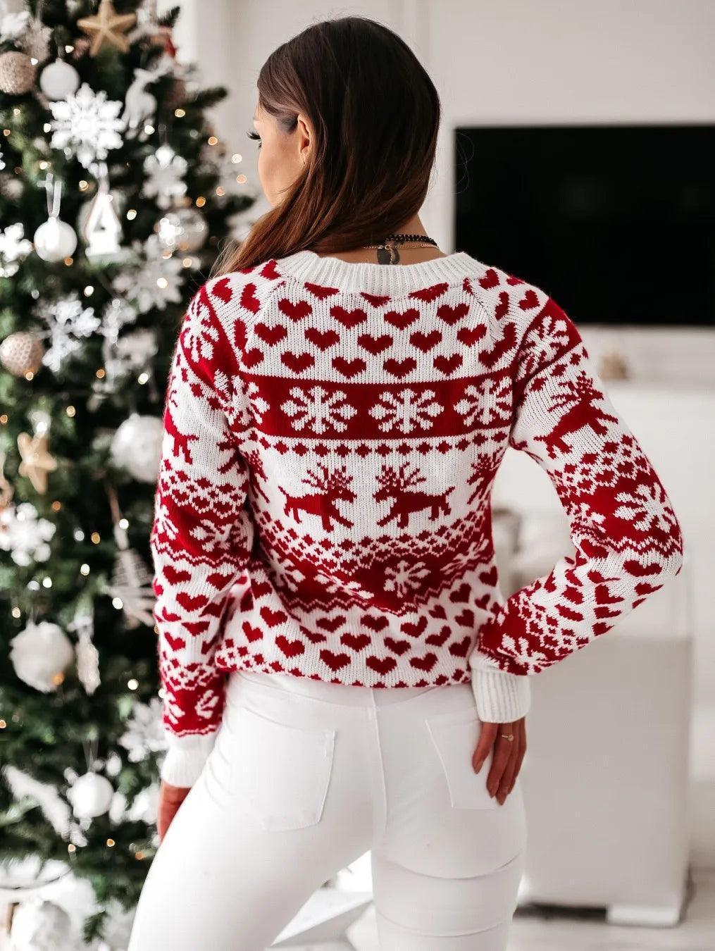 red + white knit holiday sweater - basil boutique