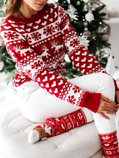 red + white knit holiday sweater - basil boutique