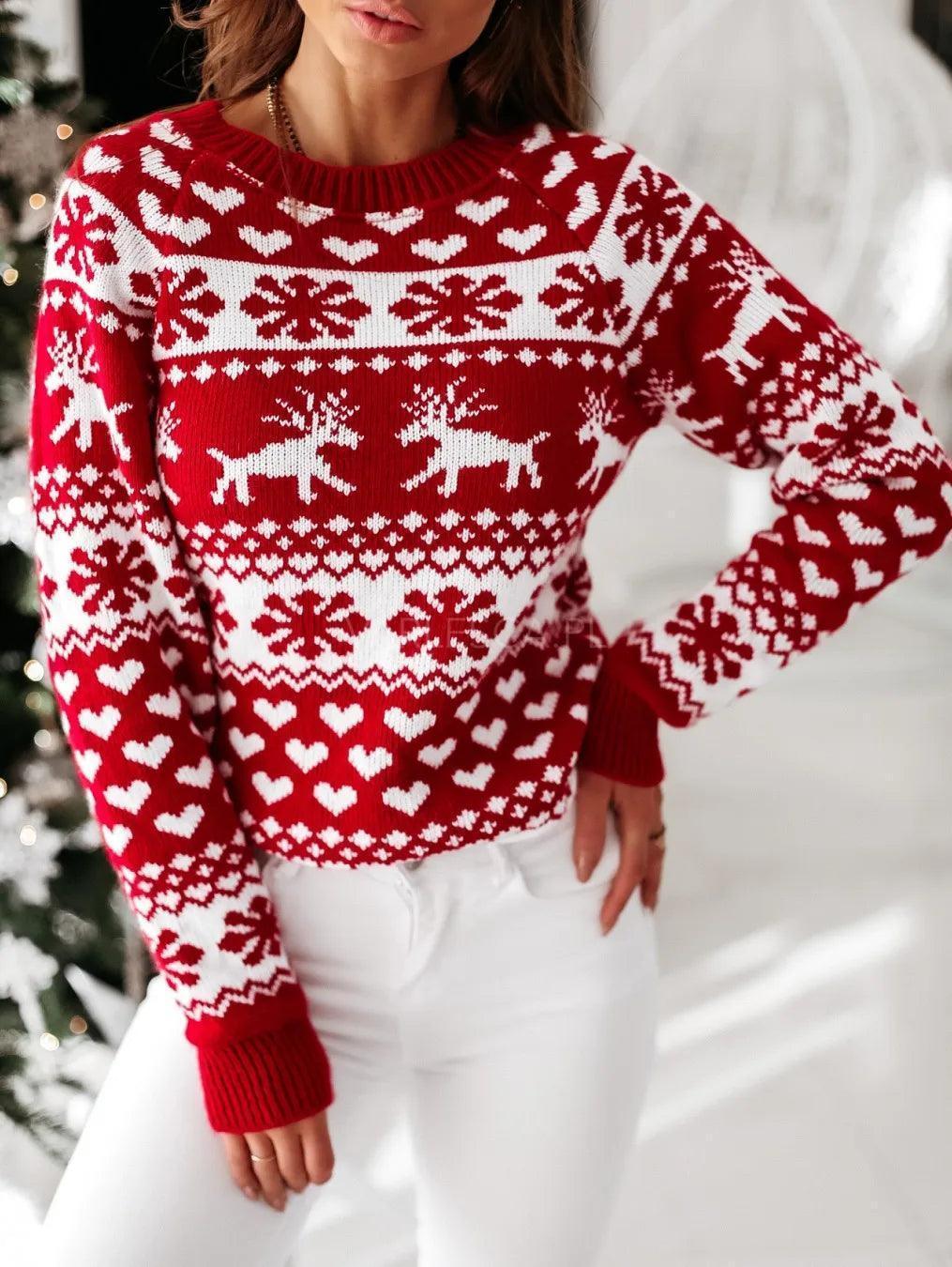 red + white knit holiday sweater - basil boutique