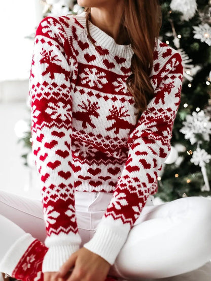 red + white knit holiday sweater - basil boutique