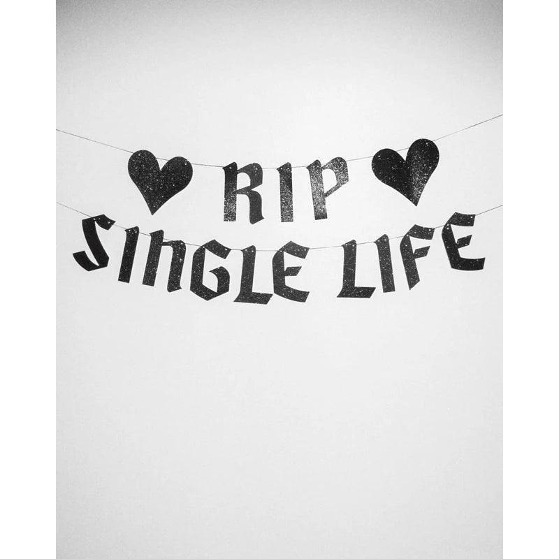 Fetti RIP Single Life Glitter banner - black, bachelorette party decor, fun Bach background, bride or mold, prank gift - basil boutique