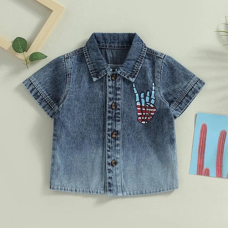 rock on usa button down kids shirt - basil boutique