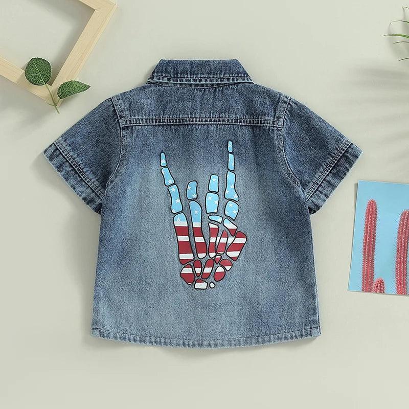 rock on usa button down kids shirt - basil boutique