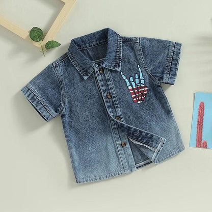 rock on usa button down kids shirt - basil boutique