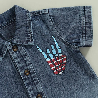 rock on usa button down kids shirt - basil boutique