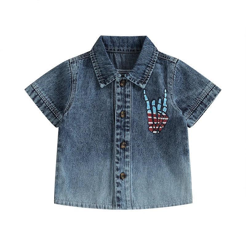 rock on usa button down kids shirt - basil boutique