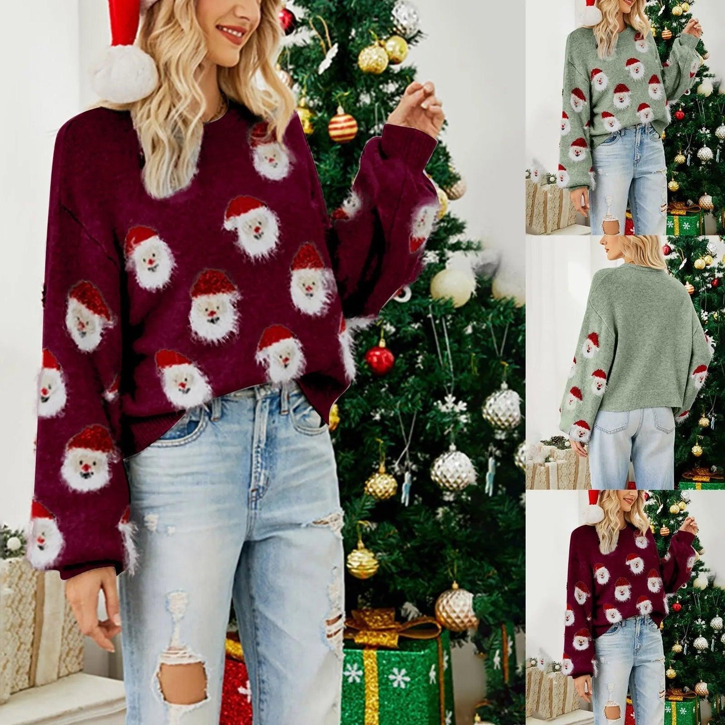 santa clause sequin crew sweater - basil boutique