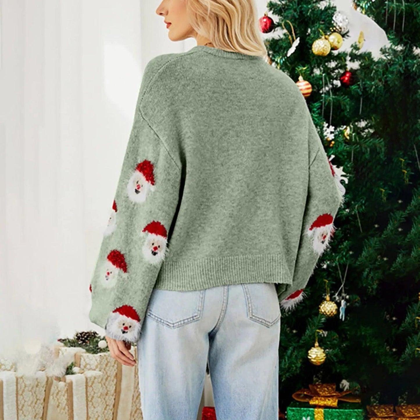 santa clause sequin crew sweater - basil boutique