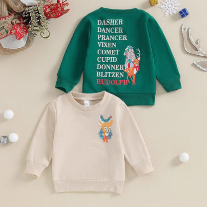 santa's reindeer kids crew sweatshirt - basil boutique