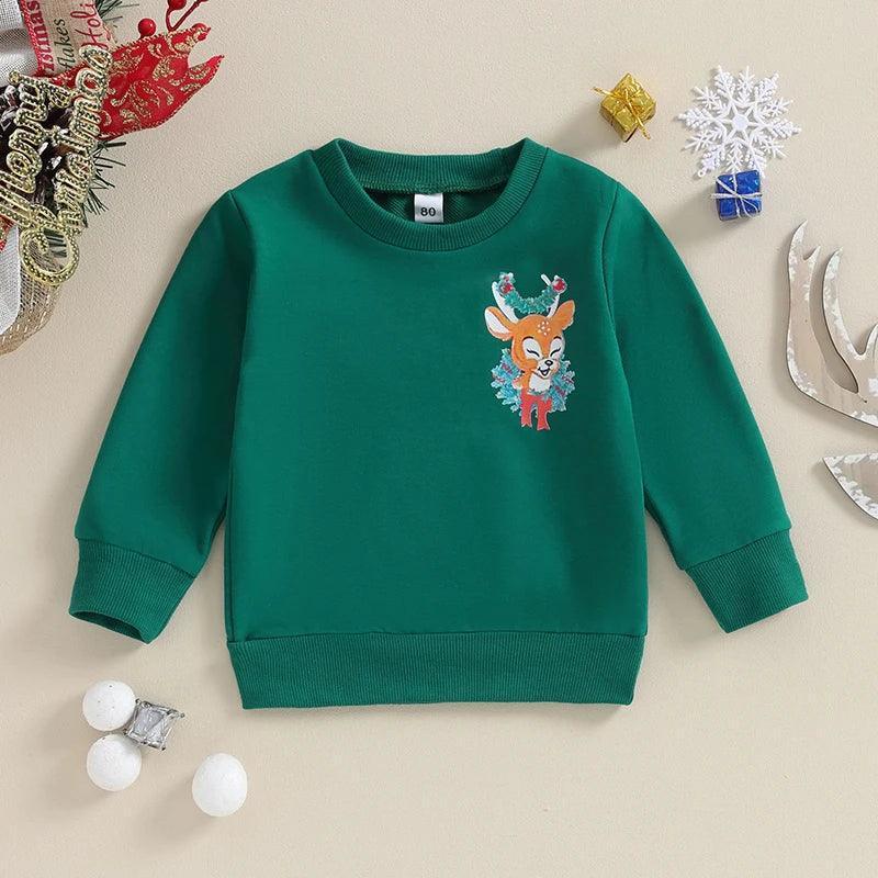 santa's reindeer kids crew sweatshirt - basil boutique