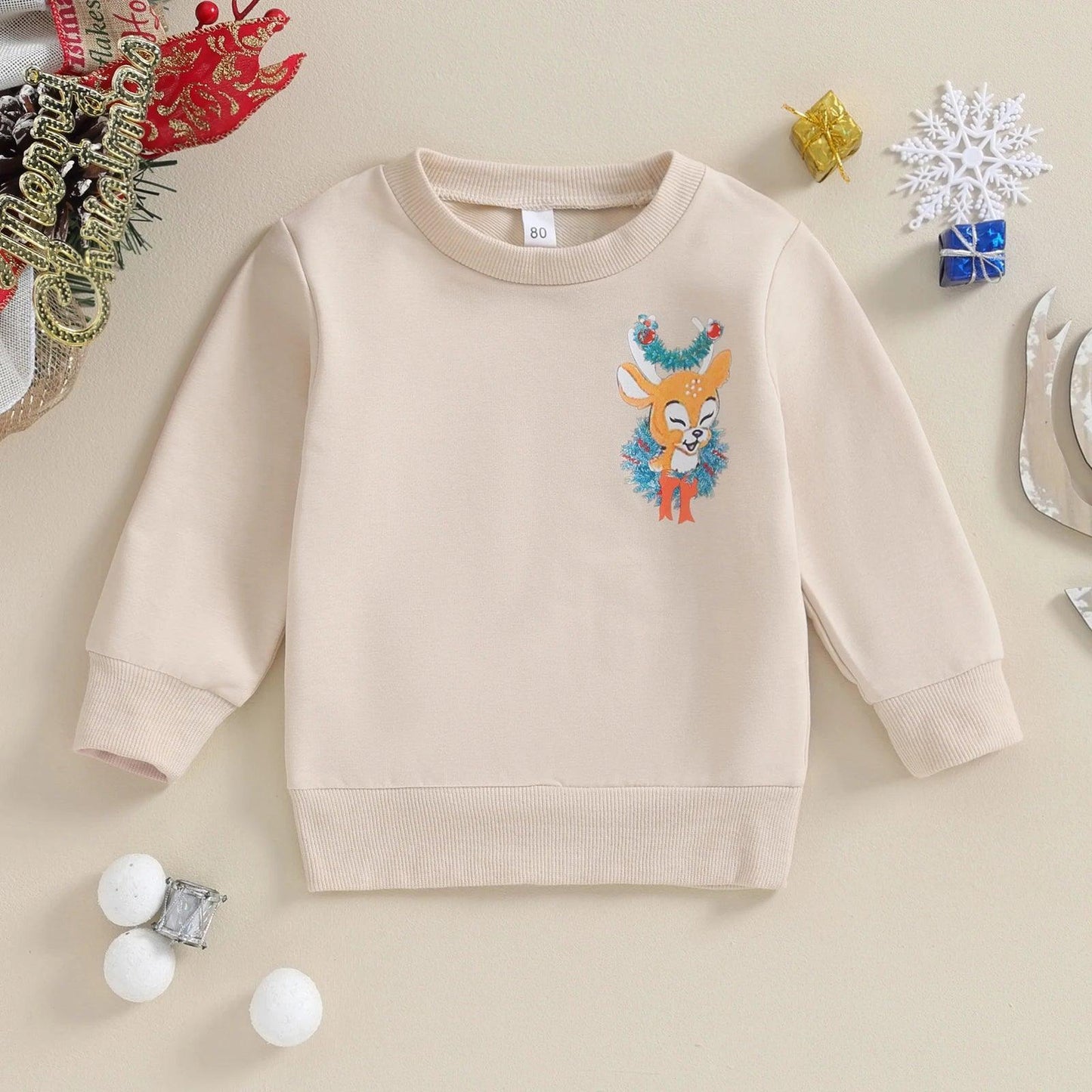 santa's reindeer kids crew sweatshirt - basil boutique