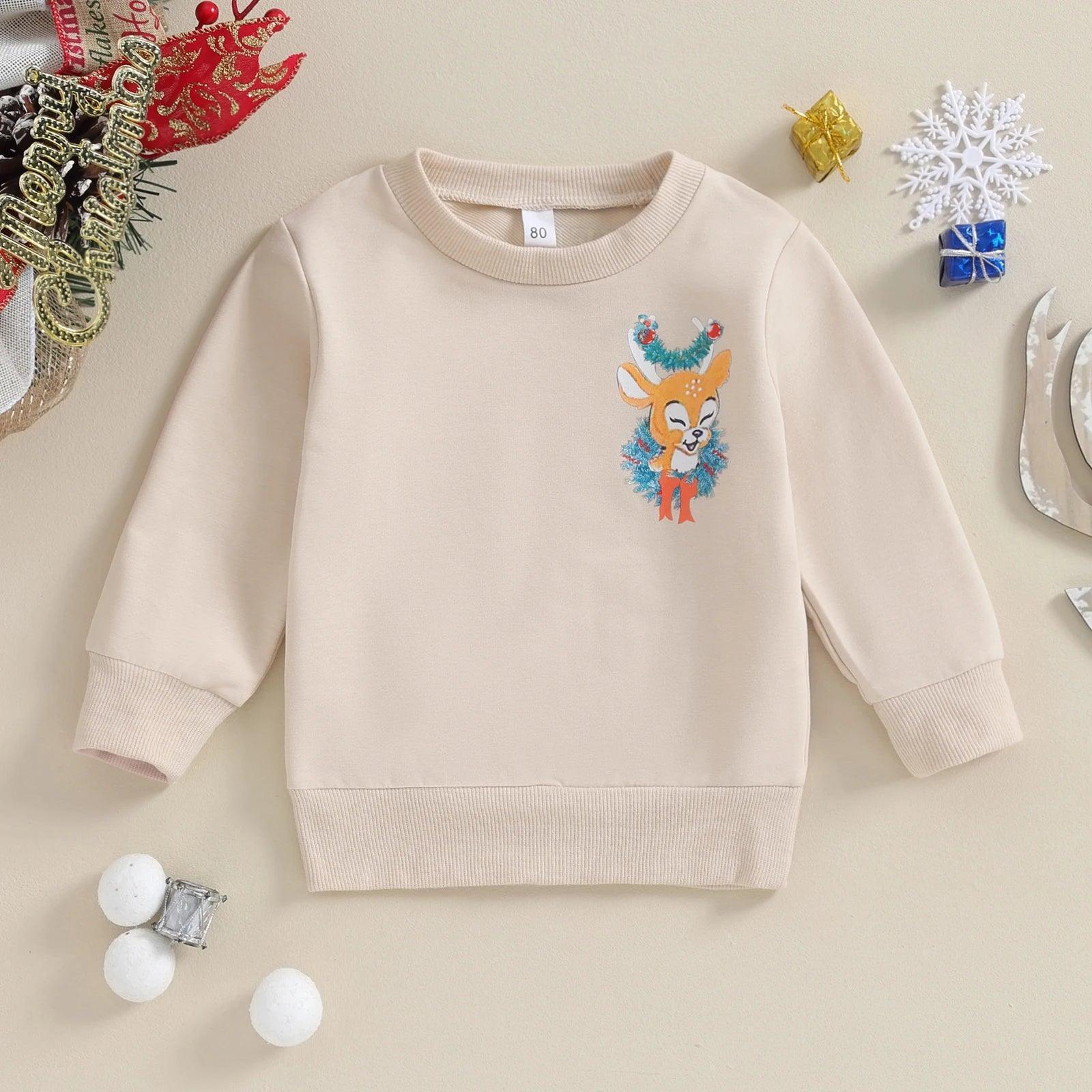 santa's reindeer kids crew sweatshirt - basil boutique