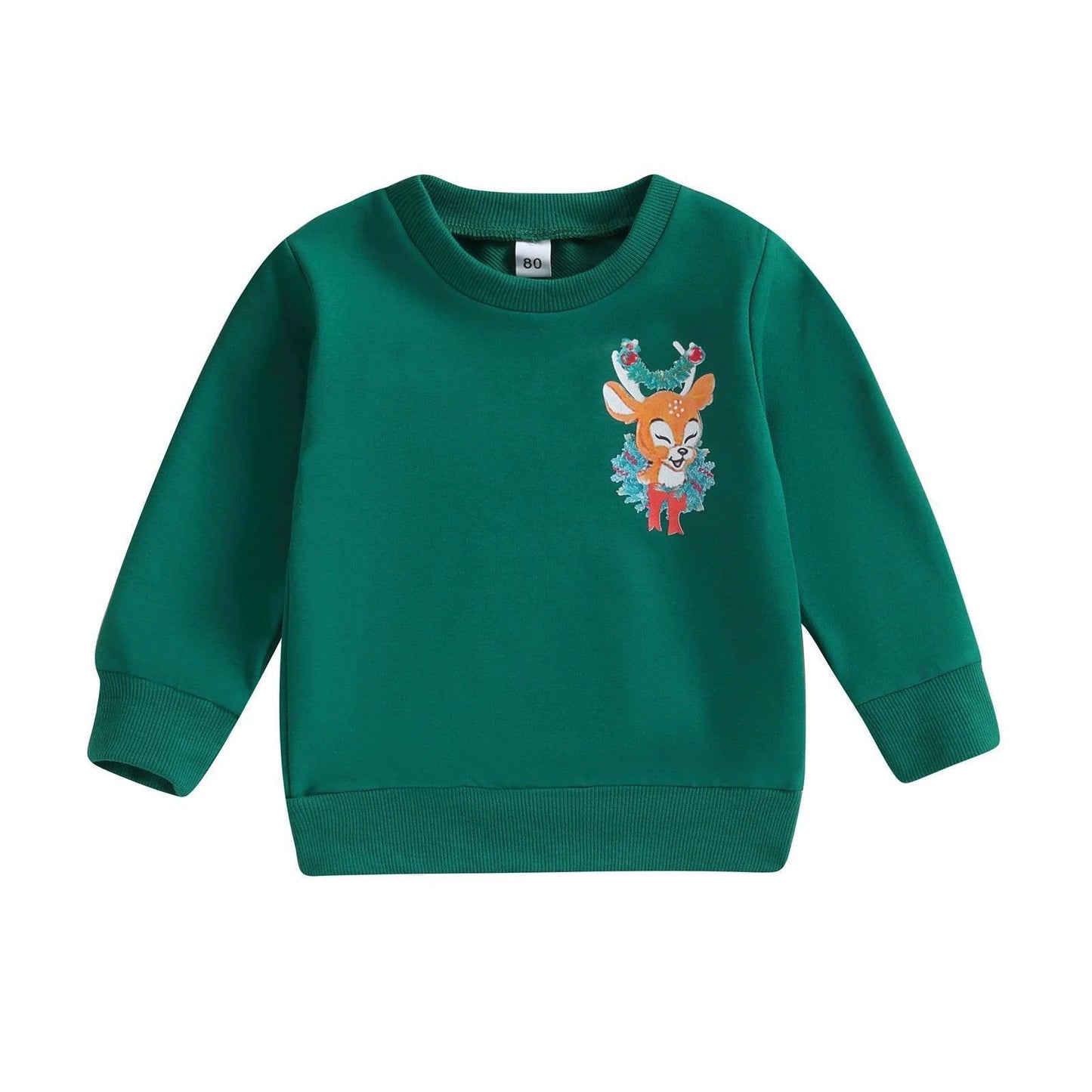 santa's reindeer kids crew sweatshirt - basil boutique