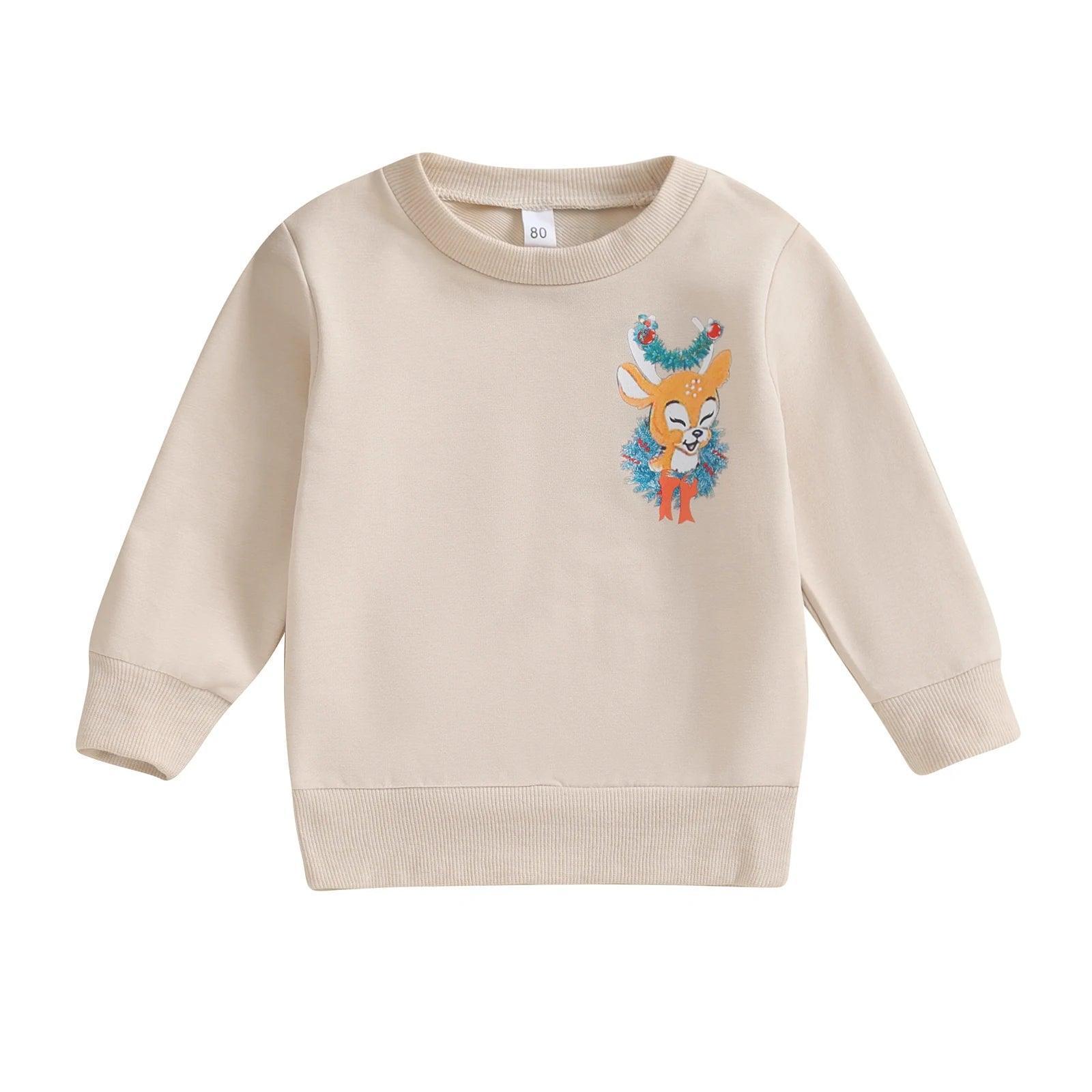 santa's reindeer kids crew sweatshirt - basil boutique