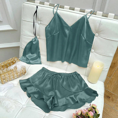 satin ruffle pajamas - basil boutique