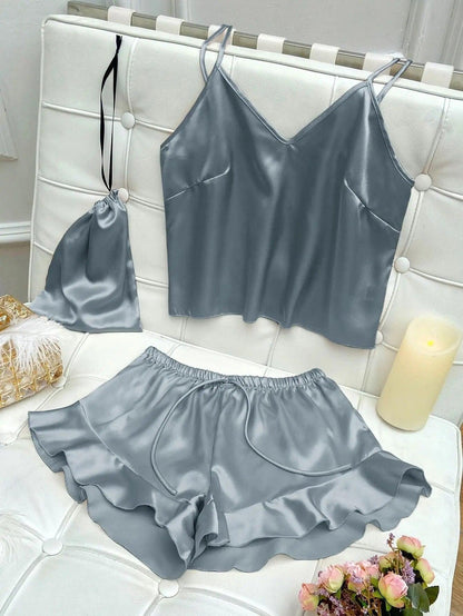 satin ruffle pajamas - basil boutique