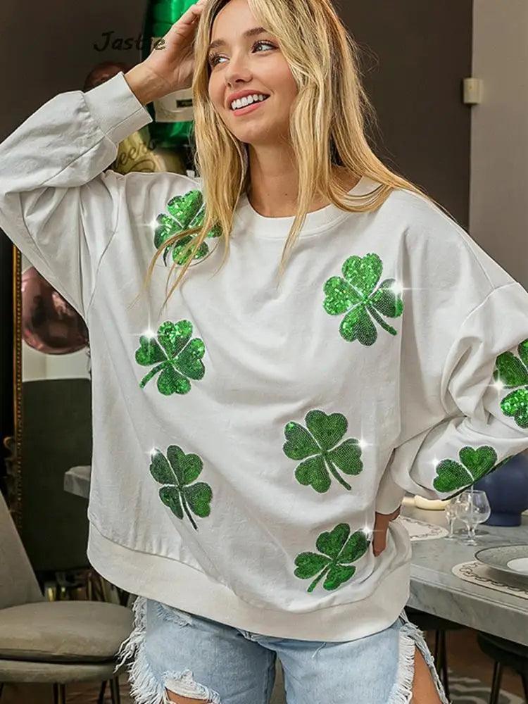 shamrock sequin crew sweater - basil boutique