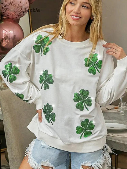 shamrock sequin crew sweater - basil boutique