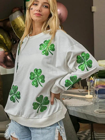 shamrock sequin crew sweater - basil boutique