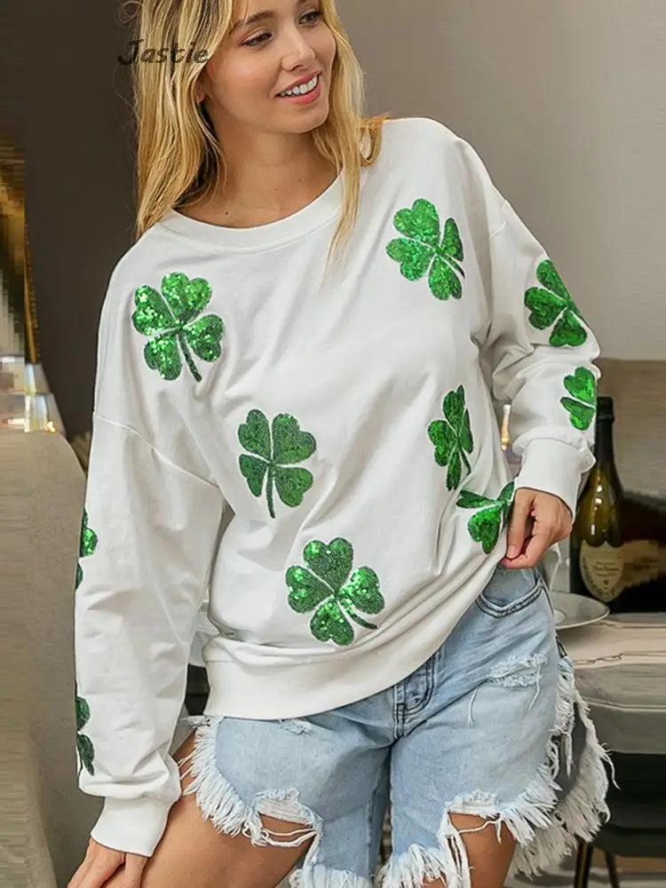 shamrock sequin crew sweater - basil boutique