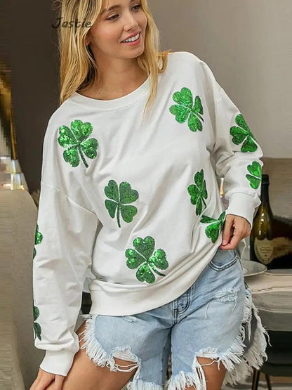 shamrock sequin crew sweater - basil boutique