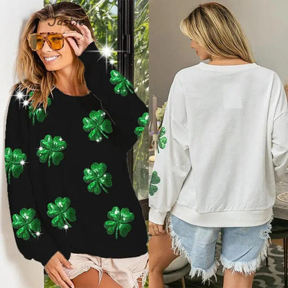 shamrock sequin crew sweater - basil boutique