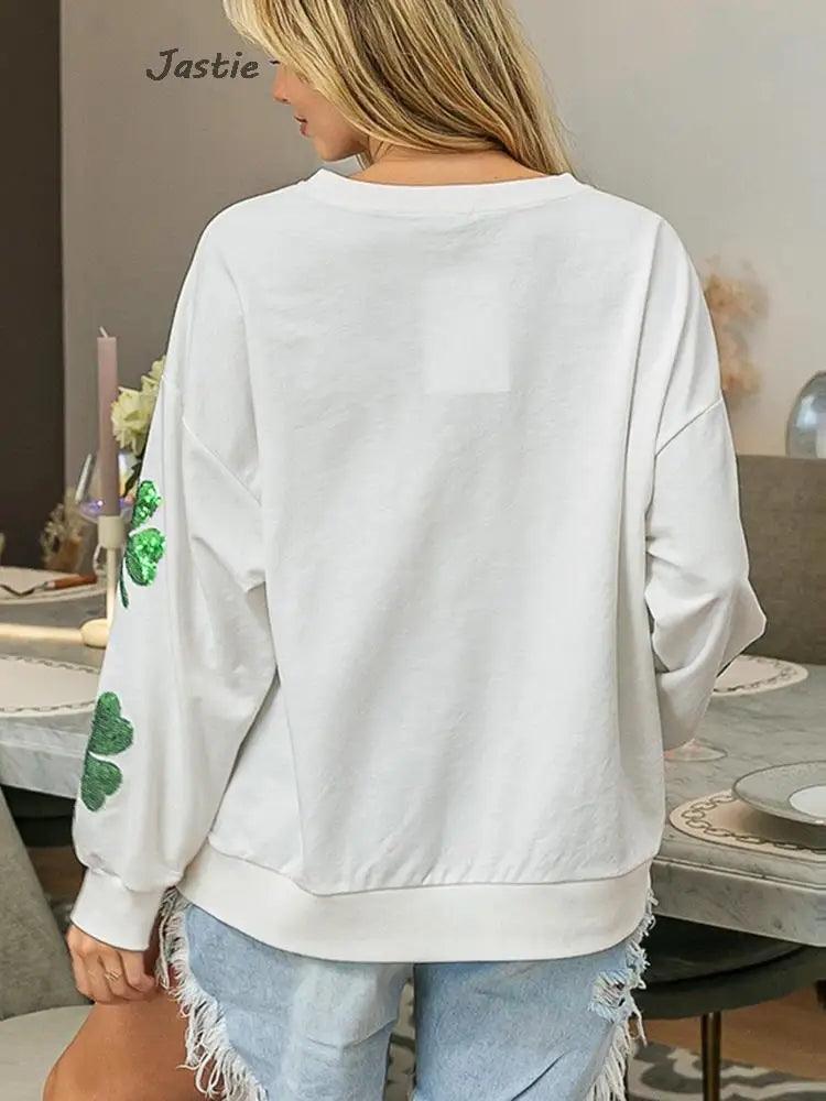 shamrock sequin crew sweater - basil boutique