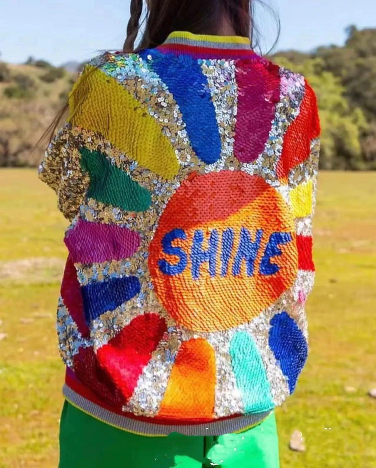 shine sequin full zipper sweatshirt - basil boutique